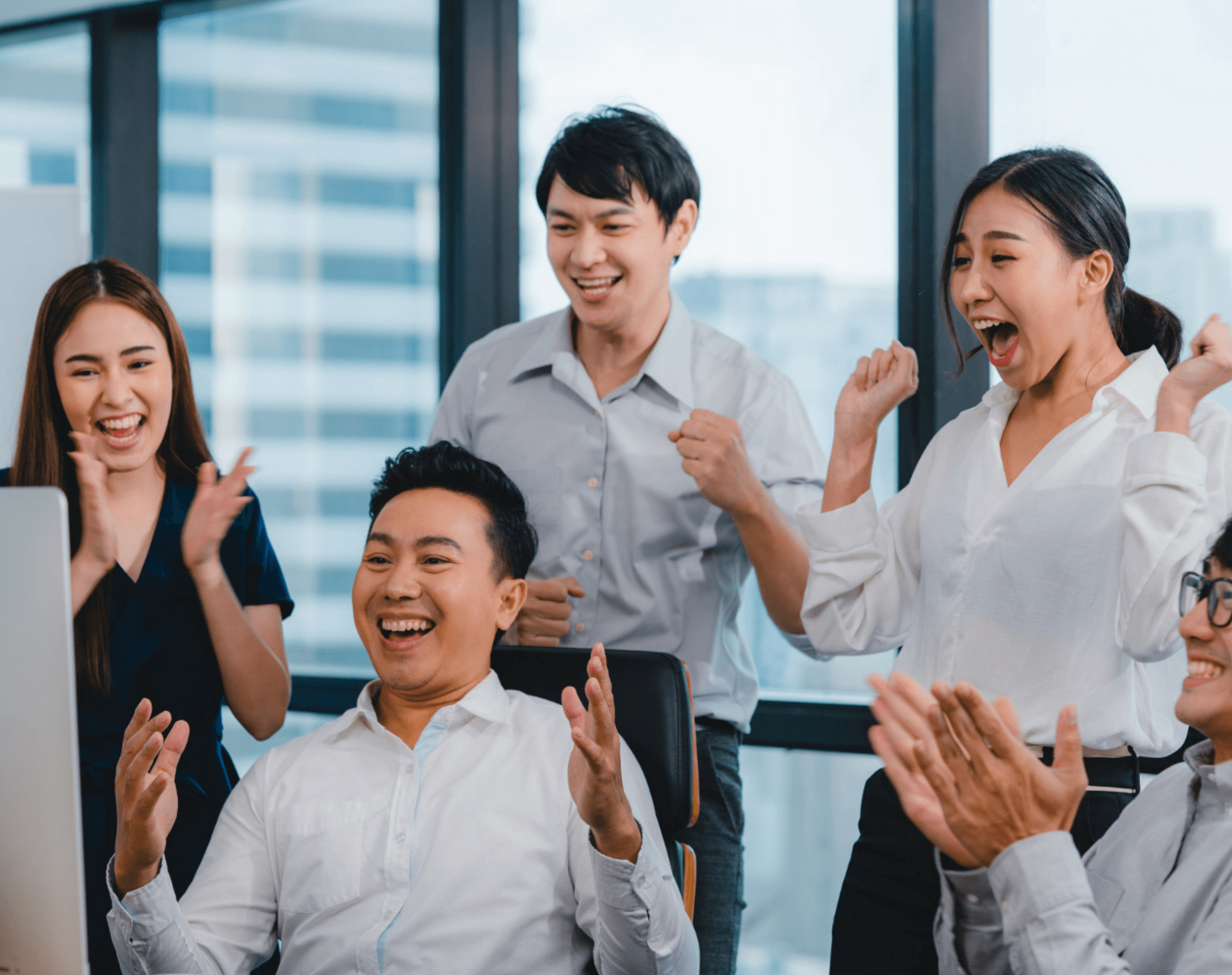 A team celebrating a successful collaboration